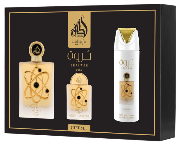 Tharwah Gold 3pc Gift Set By Lattafa – Perfume Parlour UK